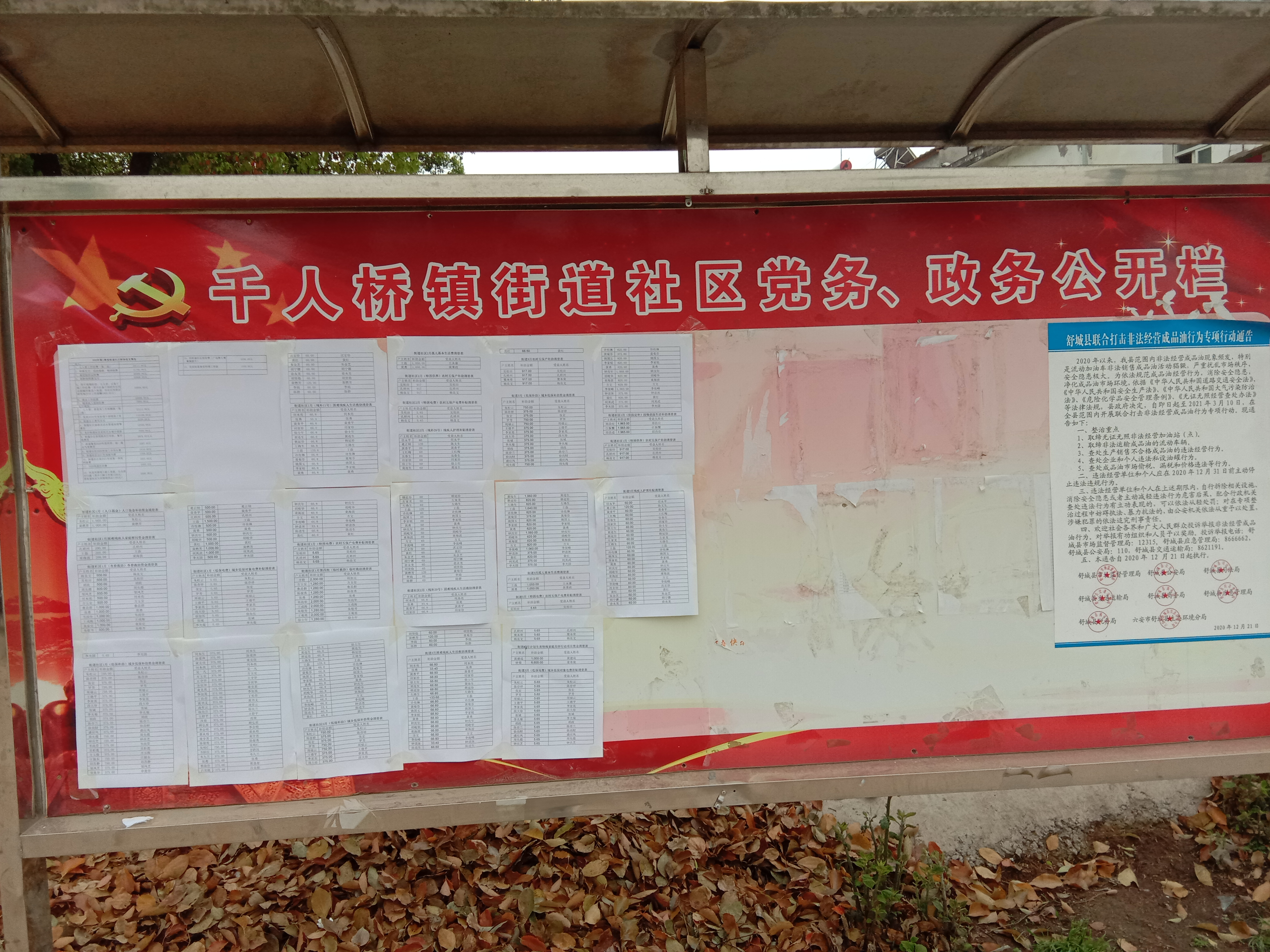 舒城县千人桥镇街道2021年政务公开宣传栏照片