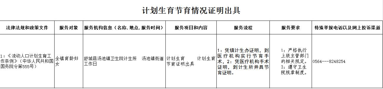 汤池镇关于计划生育节育情况证明出具程序