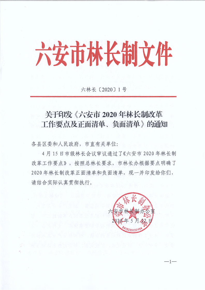 【政策文件】关于印发《六安市2020年林长制改革工作要点和正面清单