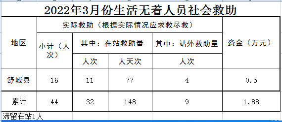22年3月份生活无着的流浪乞讨人员救助 舒城县人民政府