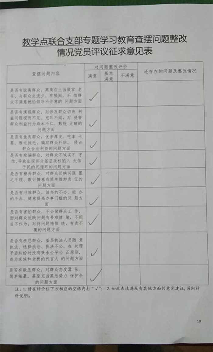 王成书记首先就专职学习教育查摆问题整改党员评议意见表进行细致解读