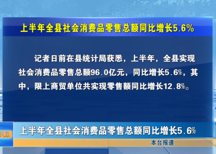 上半年全县社会消费品零售总额同比增长5.6%